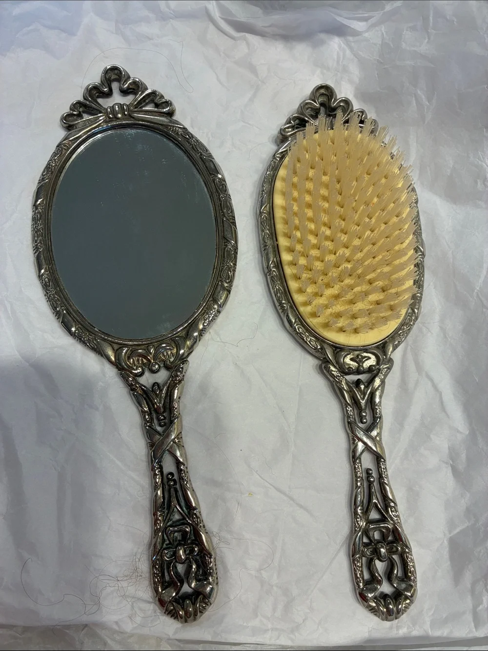 Vintage Heavy Silver Plated Vanity Set